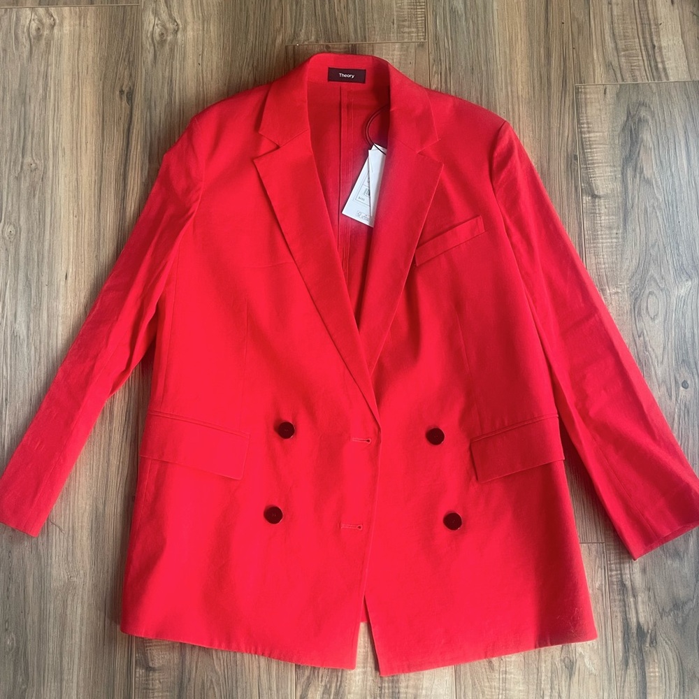Theory Piazza jacket. Red button front blazer. Size 8. New with tags. - Picture 4 of 5